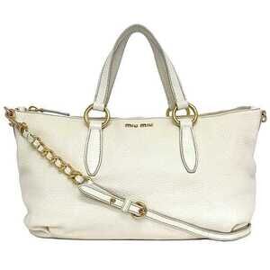 Miu Miu Bag White Tote Leather Zipper Chain Shoulder Strap Business